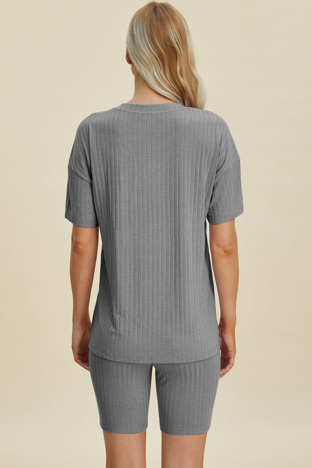 Basic Bae Full Size Ribbed V-Neck Short Sleeve Top and Shorts Set Basic Bae Full Size Ribbed V-Neck Short Sleeve Top and Shorts Set