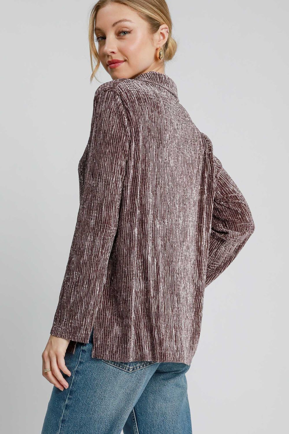 Umgee Side Slit Texture Button Up Shirt Umgee Side Slit Texture Button Up Shirt - TopFashionHQ