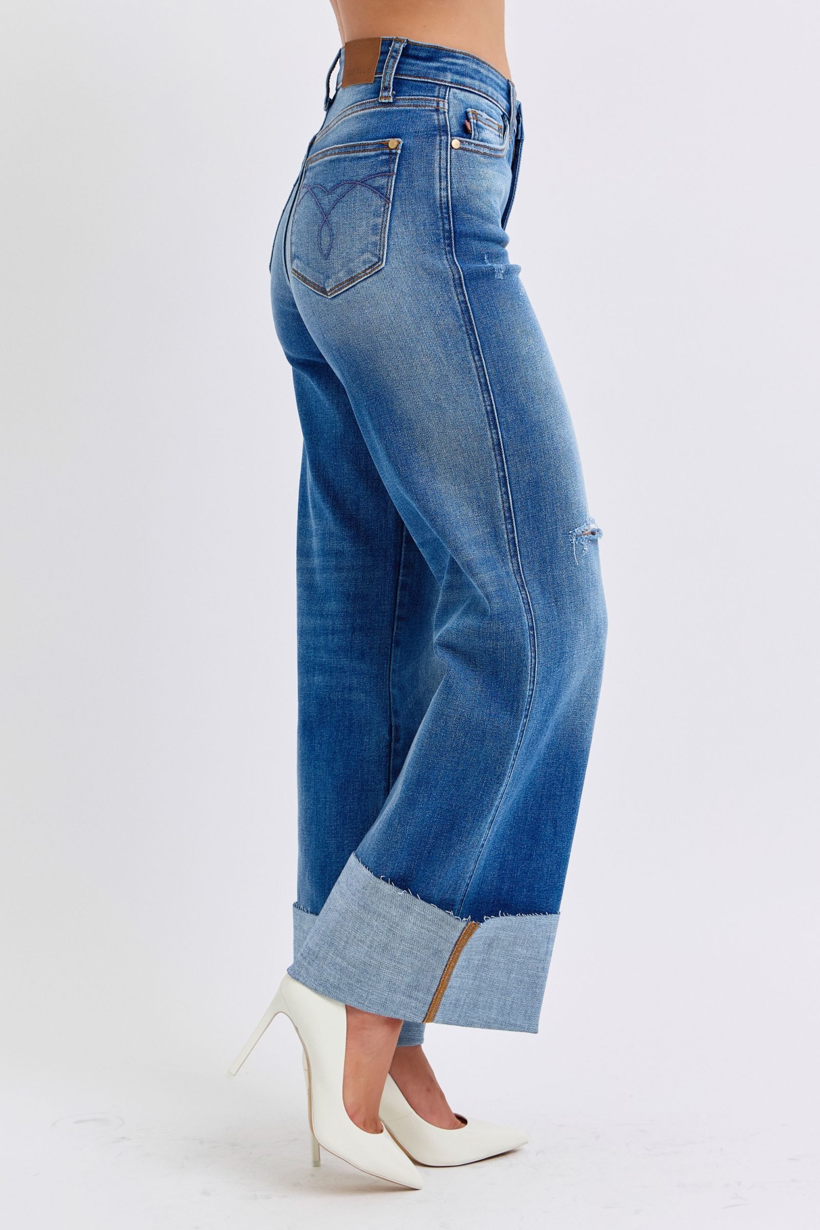 Judy Blue Full Size Distressed High Waist Wide Leg Jeans Judy Blue Full Size Distressed High Waist Wide Leg Jeans - TopFashionHQ