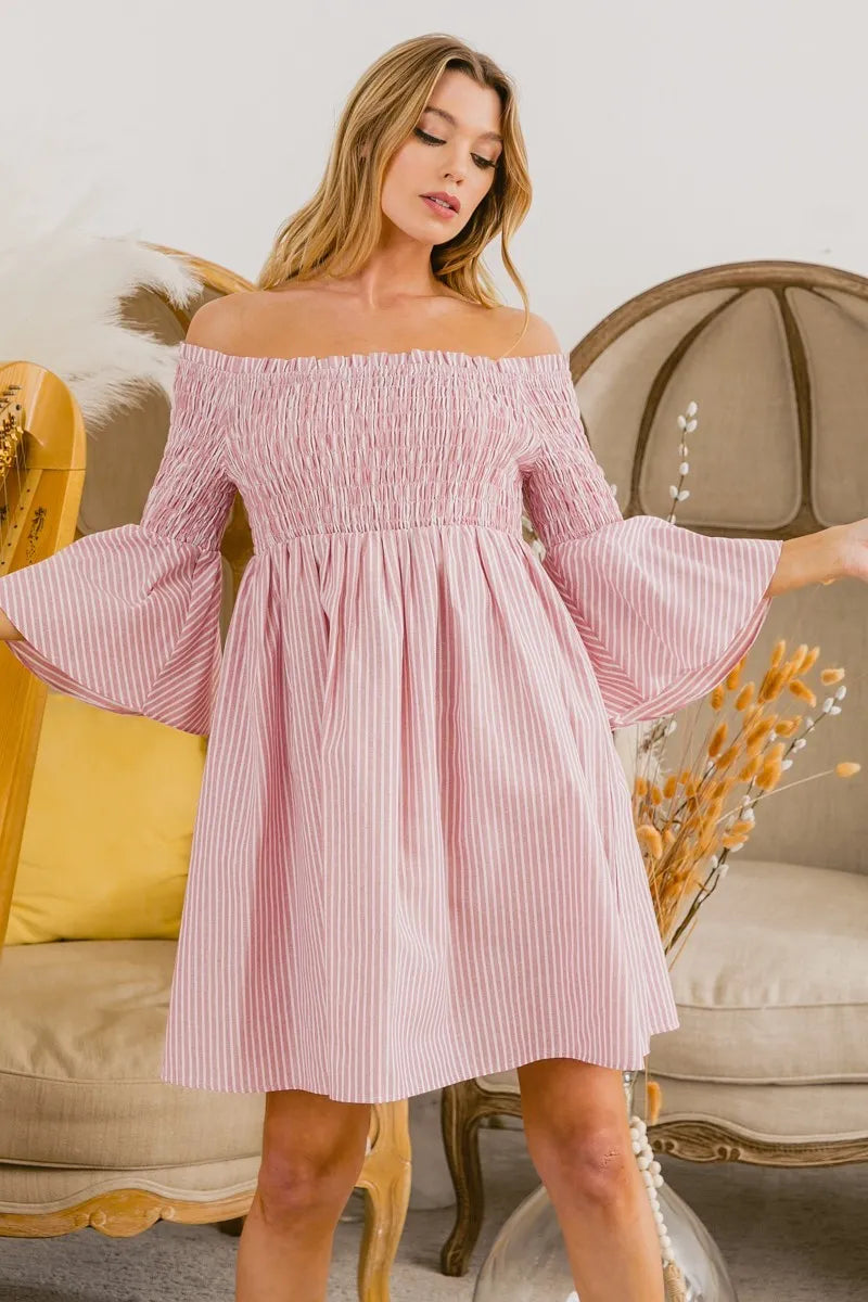 BiBi Smocked Off Shoulder Striped Dress aaa6e33d59c34019ade264f0d21dea1f-Max-Origin