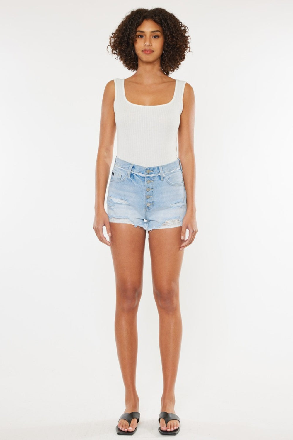 Kancan Distressed Button Fly Denim Shorts Kancan Distressed Button Fly Denim Shorts - TopFashionHQ