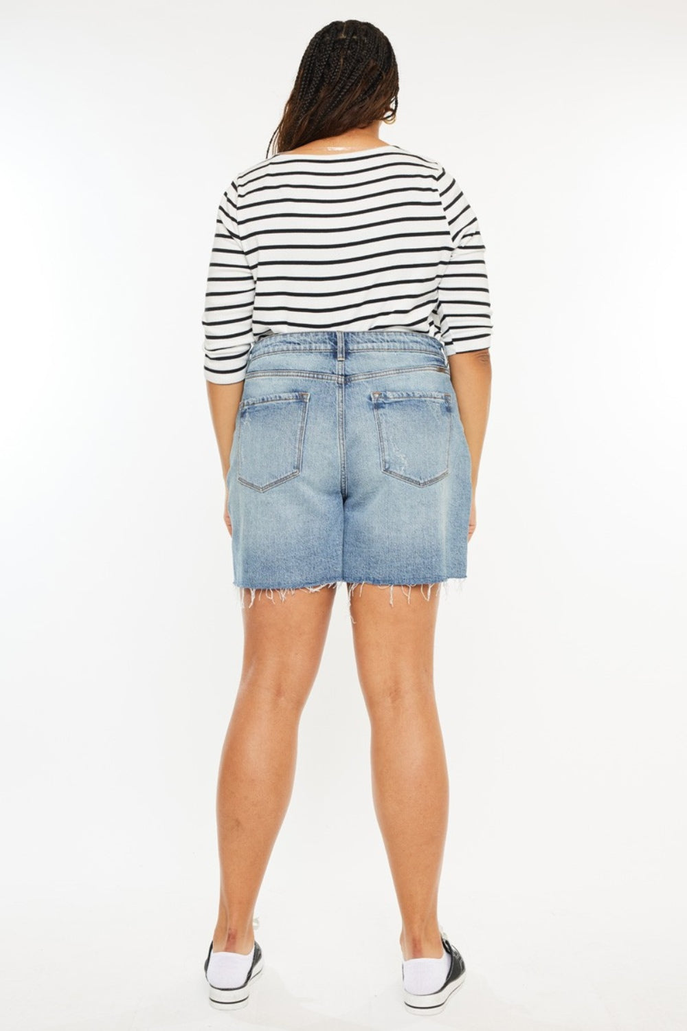 Kancan Full Size Raw Hem High Waist Denim Shorts Kancan Full Size Raw Hem High Waist Denim Shorts - TopFashionHQ