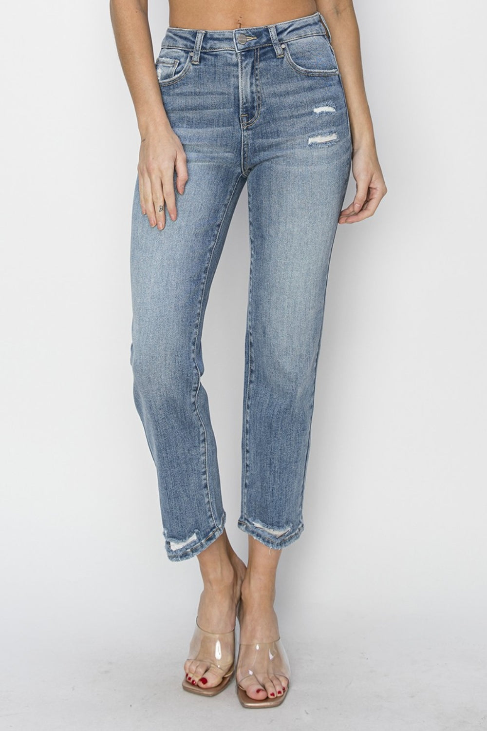 RISEN Full Size High Waist Distressed Cropped Jeans RISEN Full Size High Waist Distressed Cropped Jeans - TopFashionHQ