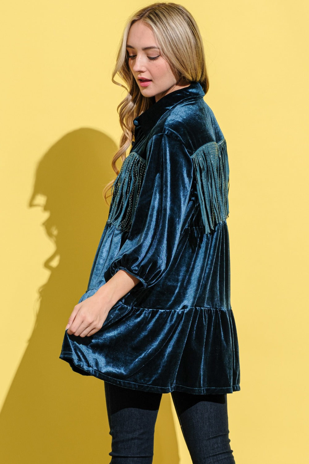 And The Why Fringe Detailed Velvet Shirt Dress And The Why Fringe Detailed Velvet Shirt Dress - TopFashionHQ