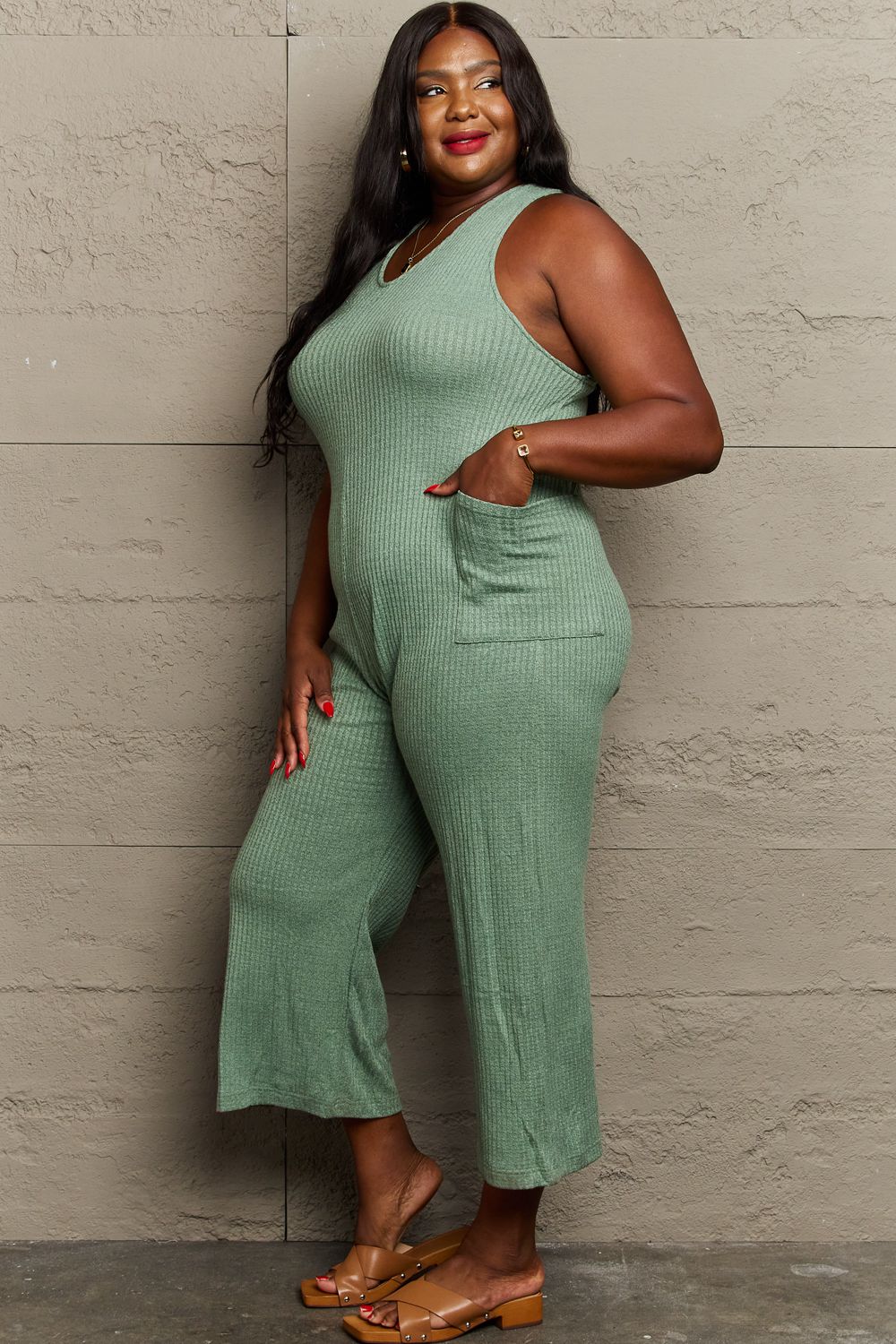 HEYSON Don't Get It Twisted Full Size Rib Knit Jumpsuit HEYSON Don't Get It Twisted Full Size Rib Knit Jumpsuit - TopFashionHQ