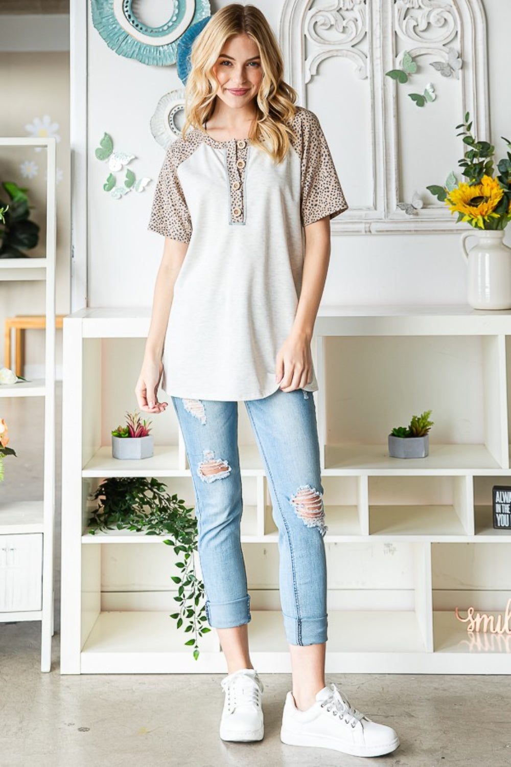 Heimish Full Size Animal Print Half Button Short Sleeve Top Heimish Full Size Animal Print Half Button Short Sleeve Top - TopFashionHQ