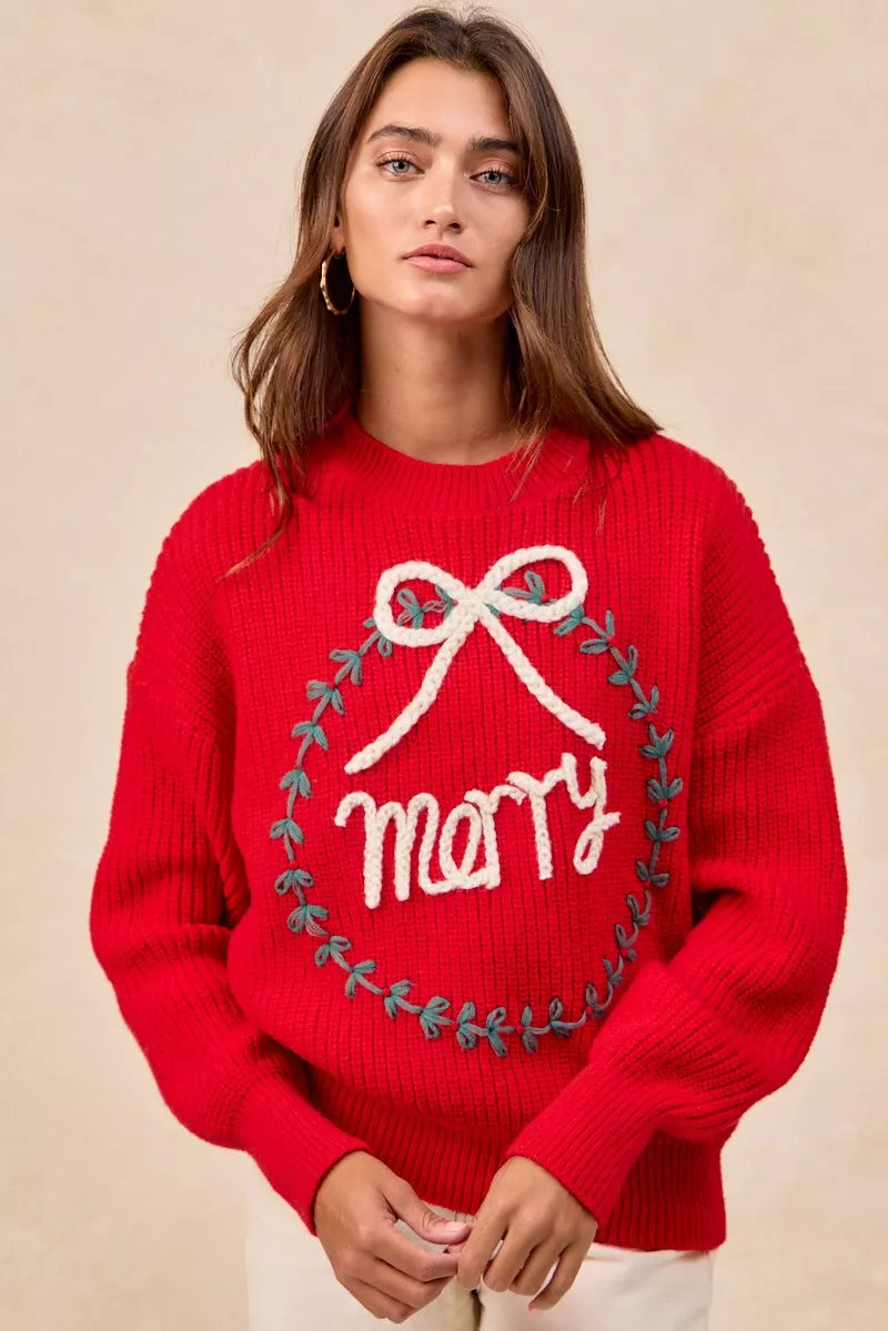 BiBi Christmas Wreath Merry Letter Knit Top abc37c8defaf464e84d7630010e60f95-Max-Origin