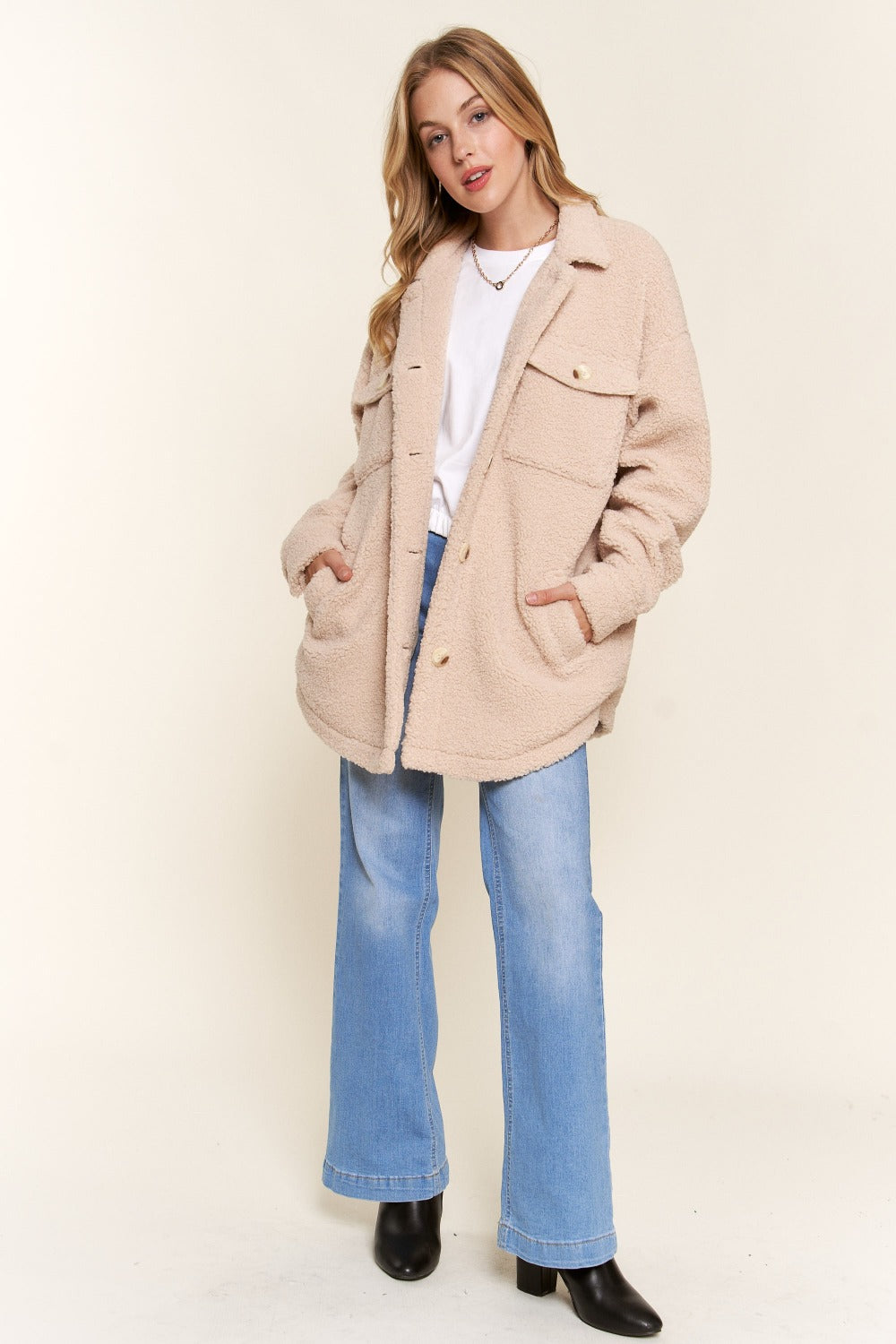 And The Why Teddy Sherpa Button Down Curved Hem Shacket And The Why Teddy Sherpa Button Down Curved Hem Shacket