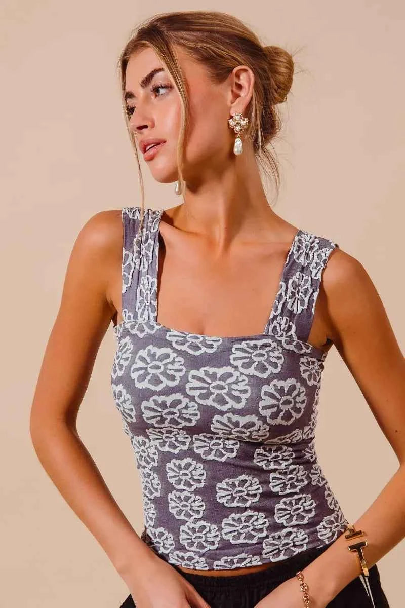 SO ME Two Tone Floral Seamless Tank Top SO ME Two Tone Floral Seamless Tank Top