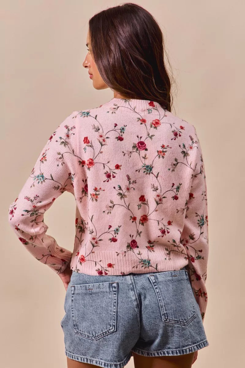 SO ME Floral Print Button Front Sweater Cardigan Top ac04692e97394278b3ca1f9208587f43-Max-Origin