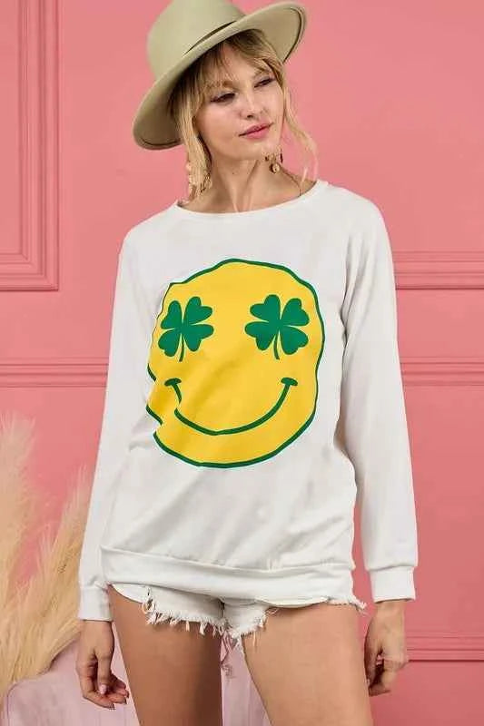 BiBi Smile Face Graphic Round Neck Long Sleeve Top BiBi Smile Face Graphic Round Neck Long Sleeve Top