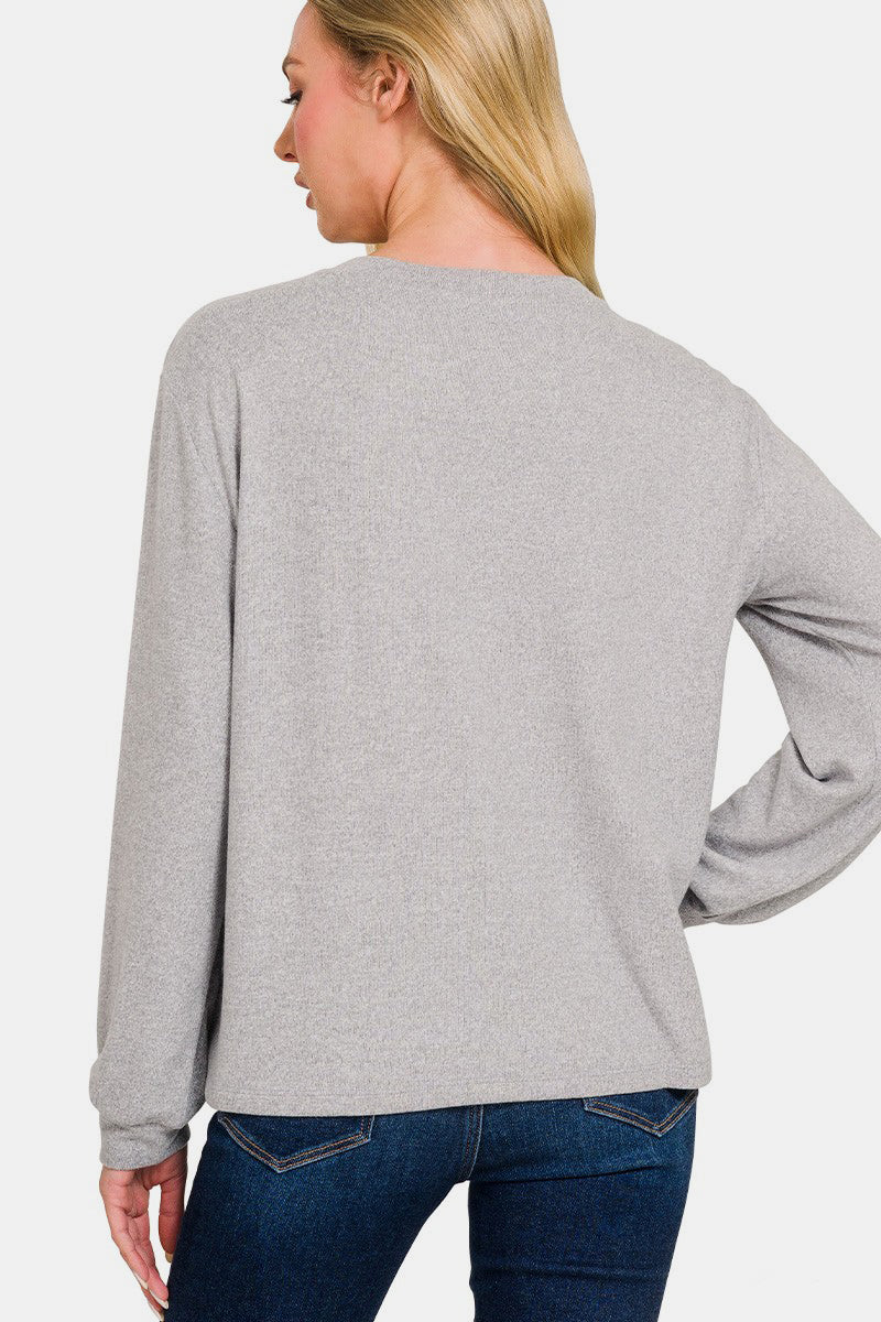 Zenana Hacci Round Neck Long Sleeve T-Shirt Zenana Hacci Round Neck Long Sleeve T-Shirt