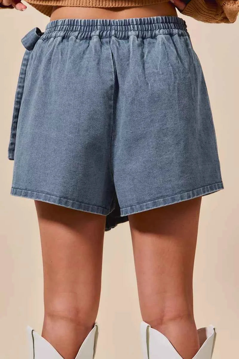 SO ME Wrap Braided Trimmed Denim Skort SO ME Wrap Braided Trimmed Denim Skort