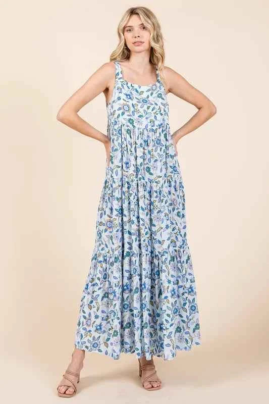 Mittoshop Flower Print Tiered Sleeveless Empire Maxi Dress Mittoshop Flower Print Tiered Sleeveless Empire Maxi Dress