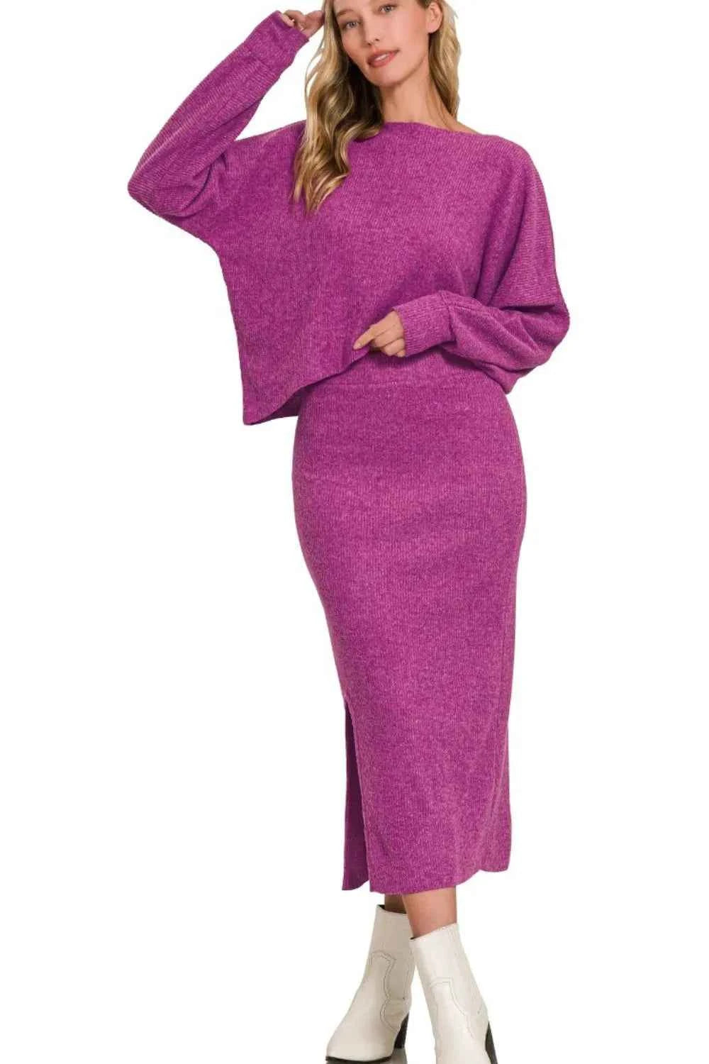 Zenana Ribbed Asymmetric Hem and Sleeve Top & Skirt Set Zenana Ribbed Asymmetric Hem and Sleeve Top & Skirt Set