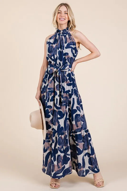 Lime 'N' Chili Abstract Halter Neck Tie-Waist Tiered Maxi Dress ac9661993fc44ed483c1eb1b13982f00-Max-Origin