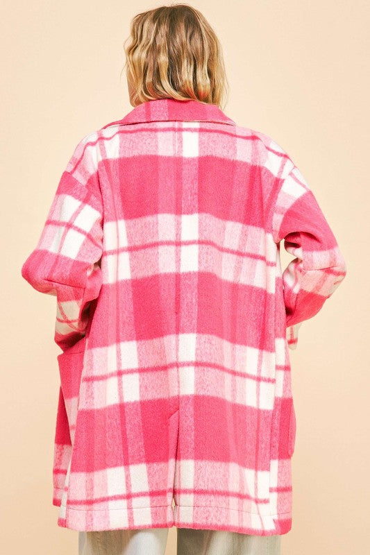 Davi & Dani Plaid Open Front Drop Shoulder Longline Coat Davi & Dani Plaid Open Front Drop Shoulder Longline Coat