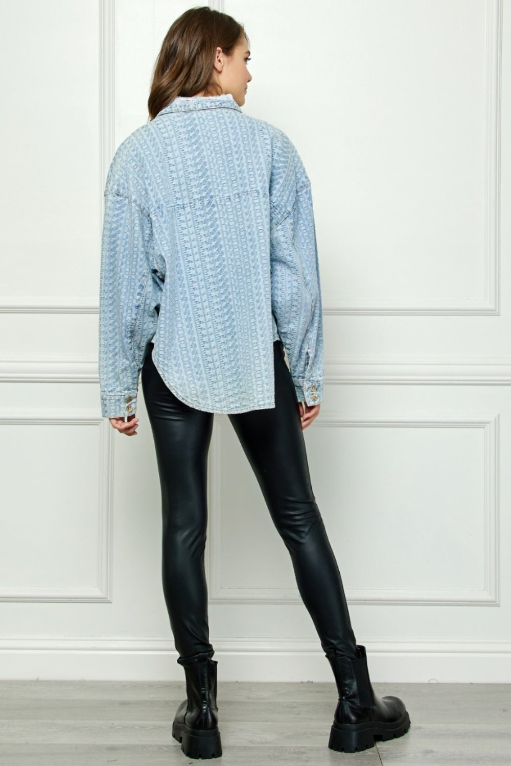 Veveret Button Up Dropped Shoulder Denim Top Veveret Button Up Dropped Shoulder Denim Top - TopFashionHQ