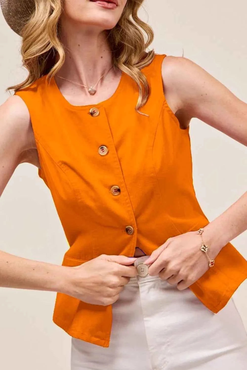 SO ME Slim Fit Button Front Game Day Color Denim Vest Top SO ME Slim Fit Button Front Game Day Color Denim Vest Top