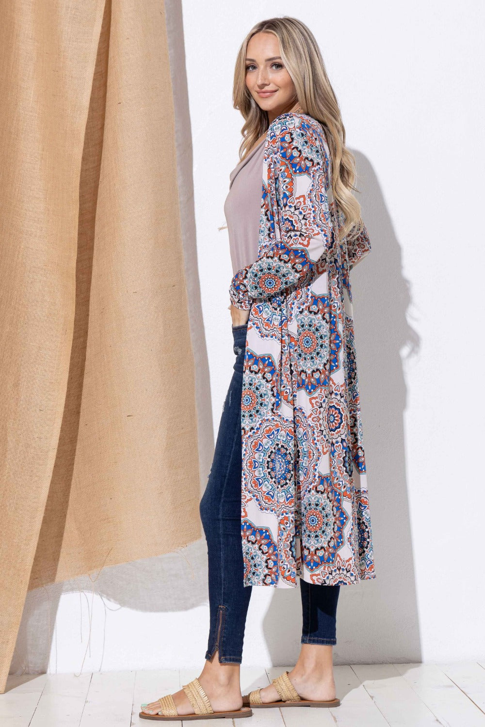 And The Why Printed Kimono Open Front Longline Cardigan And The Why Printed Kimono Open Front Longline Cardigan
