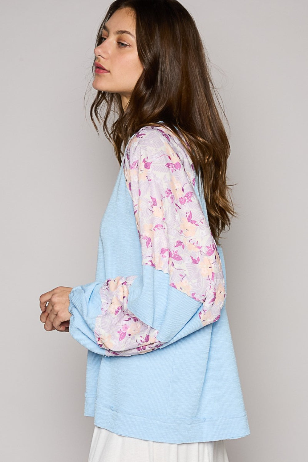 POL Round Neck Balloon Floral Long Sleeve Top POL Round Neck Balloon Floral Long Sleeve Top - TopFashionHQ