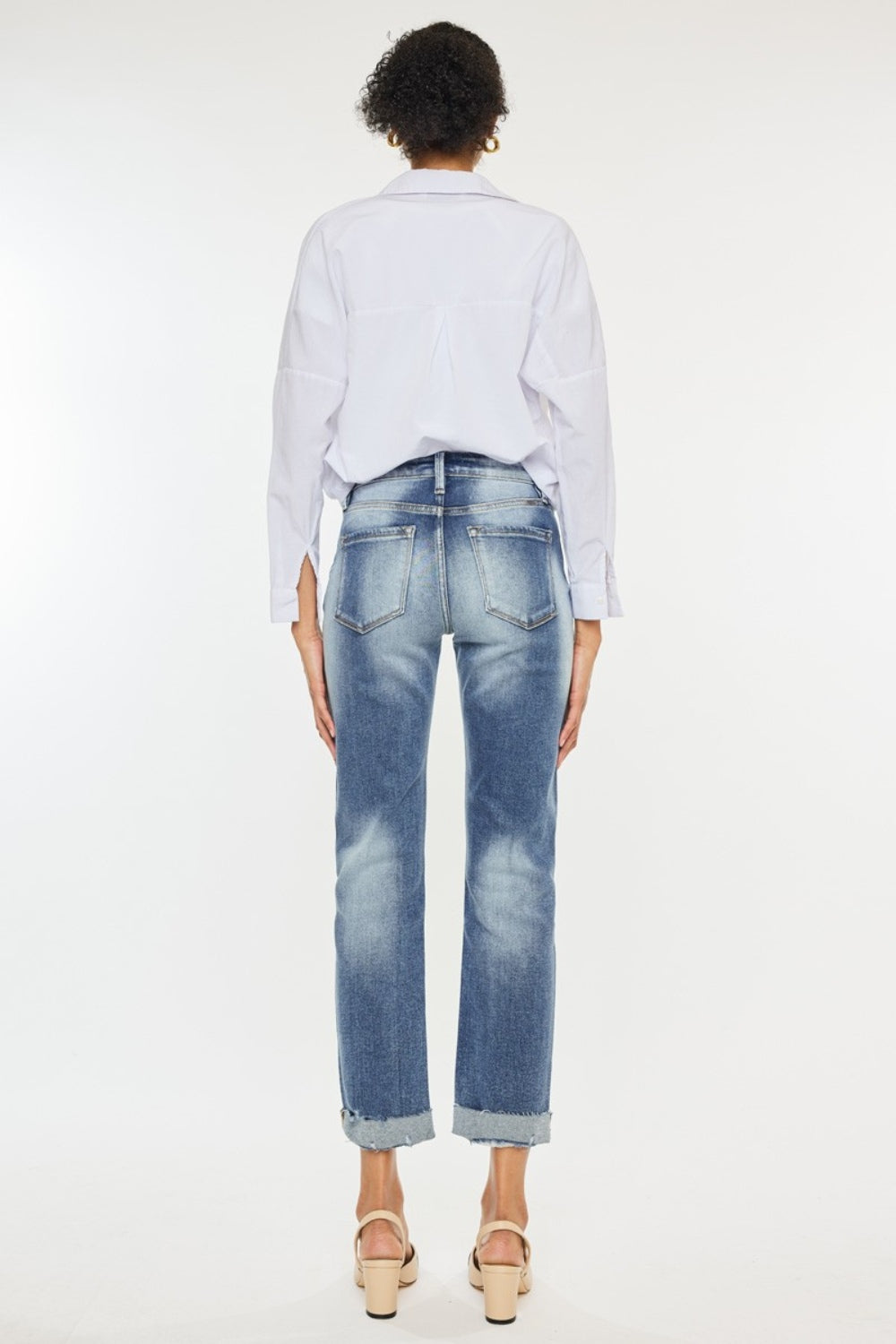 Kancan High Rise Cuffed Straight Jeans Kancan High Rise Cuffed Straight Jeans - TopFashionHQ
