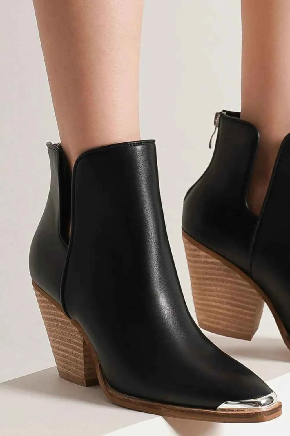 Beast Fashion Pointed Metal-Tip Toe Block Heel Ankle Boots Beast Fashion Pointed Metal-Tip Toe Block Heel Ankle Boots