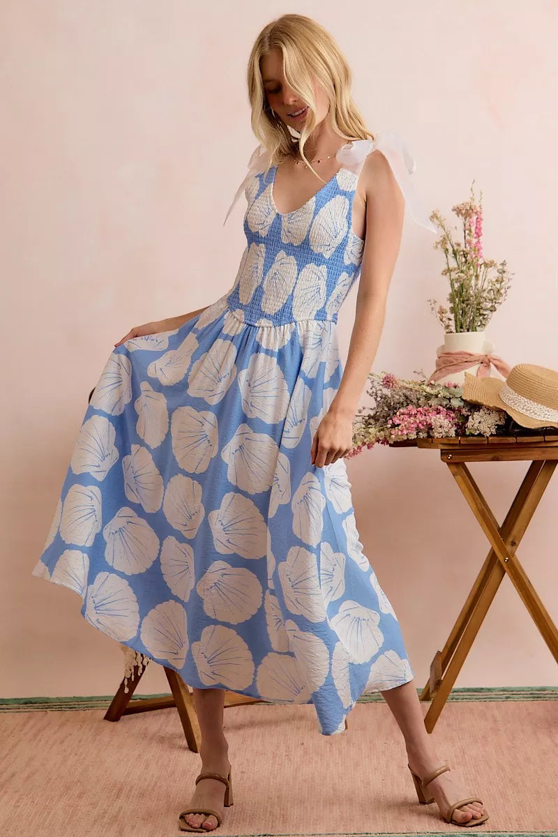 SO ME Shell Smocked Bodice Shoulder Tie Lined Midi Dress adf8c038-af78-4db6-aa76-770c0c3d8cc2-Max-Origin