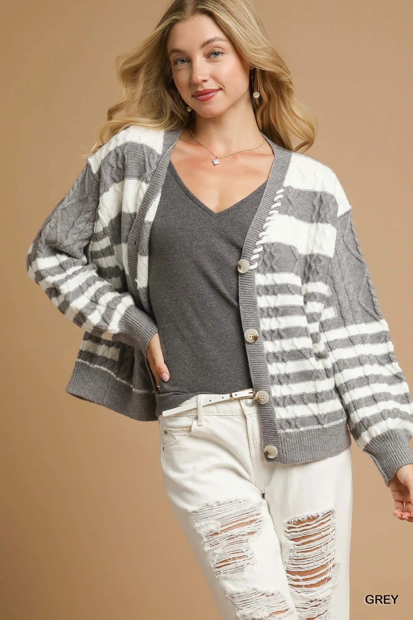 Umgee Cable-Knit Stripe Button-Up Cardigan ae190f4c-d4e1-49cf-91e9-70569dae23df-Max-Origin