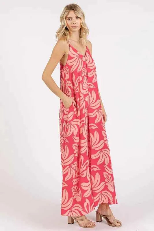 Mittoshop Printed V-Neck Maxi Cami Dress with Pockets Mittoshop Printed V-Neck Maxi Cami Dress with Pockets