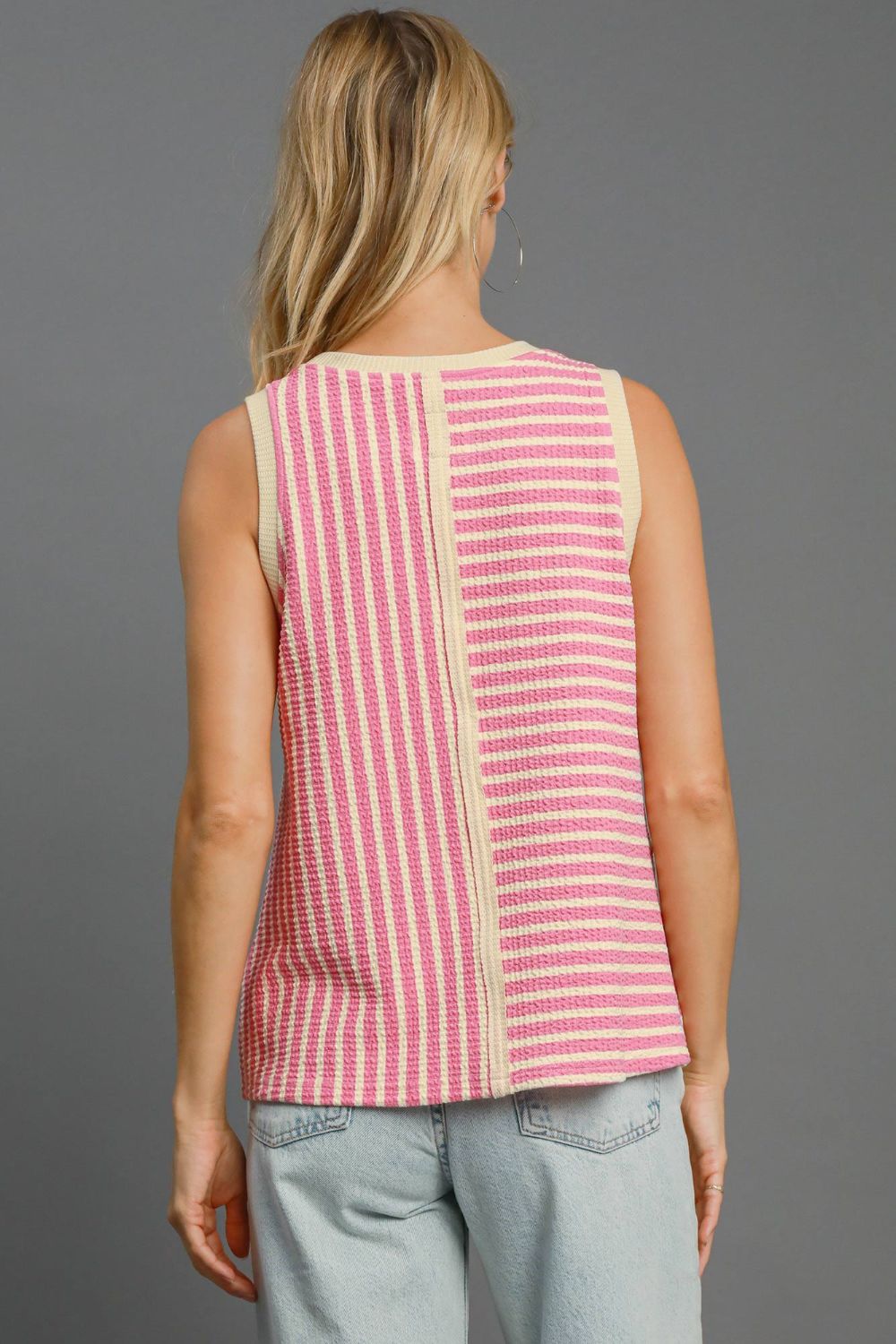 Umgee Round Neck Texture Striped Tank Umgee Round Neck Texture Striped Tank - TopFashionHQ