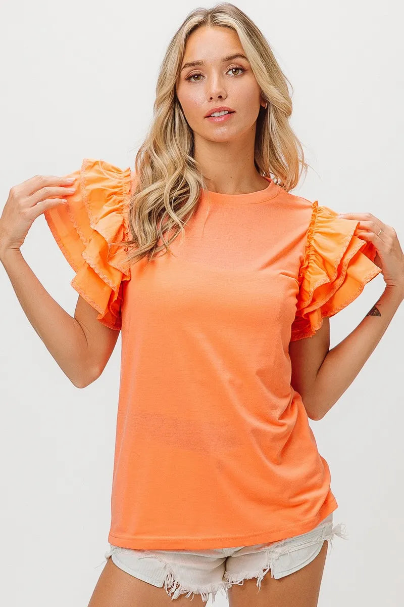 BiBi Knit Top Woven Ruffle Tiered Sleeves aece4bdc18ec443cb851384c55914b57-Max-Origin