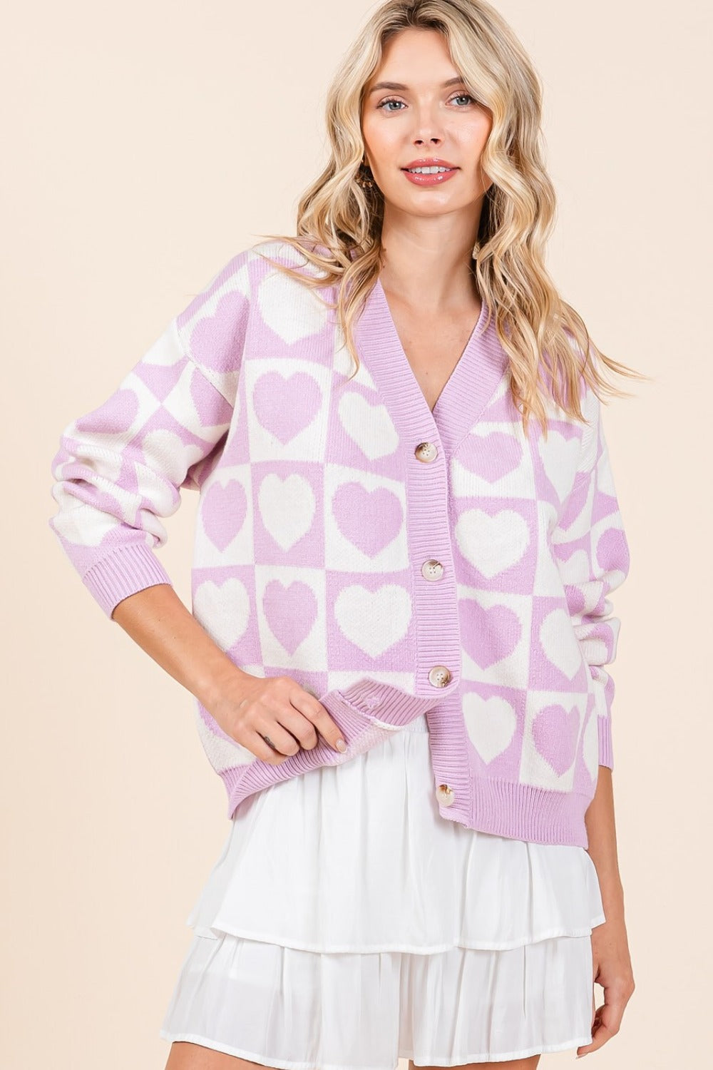 Mittoshop Checkered Heart Button Down Cardigan Mittoshop Checkered Heart Button Down Cardigan
