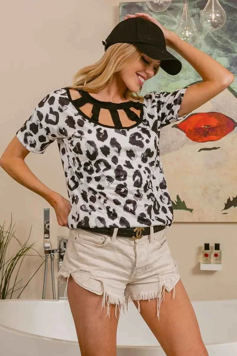 BiBi Leopard Print Front Top With Straps Detailed Front BiBi Leopard Print Front Top With Straps Detailed Front