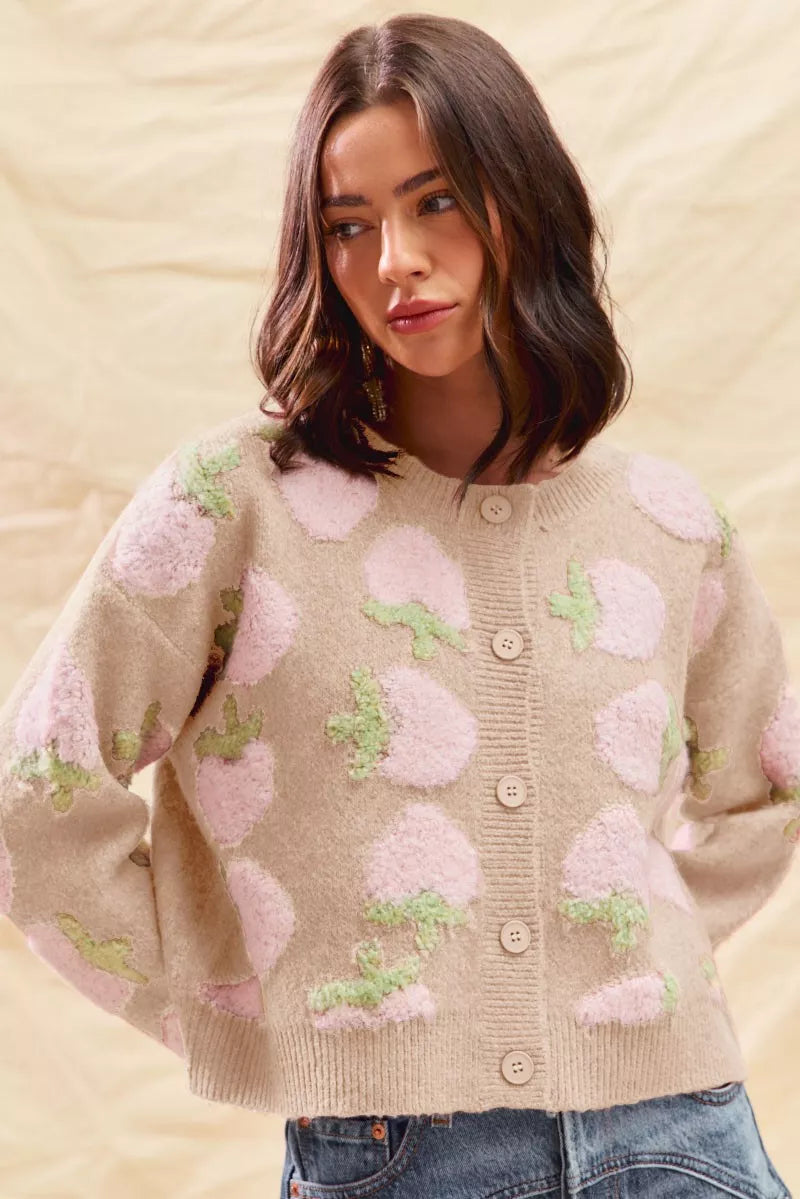 SO ME Strawberry Fruit All Over Button Sweater Cardigan afa37638f15b458b8477b2f362112cb4-Max-Origin
