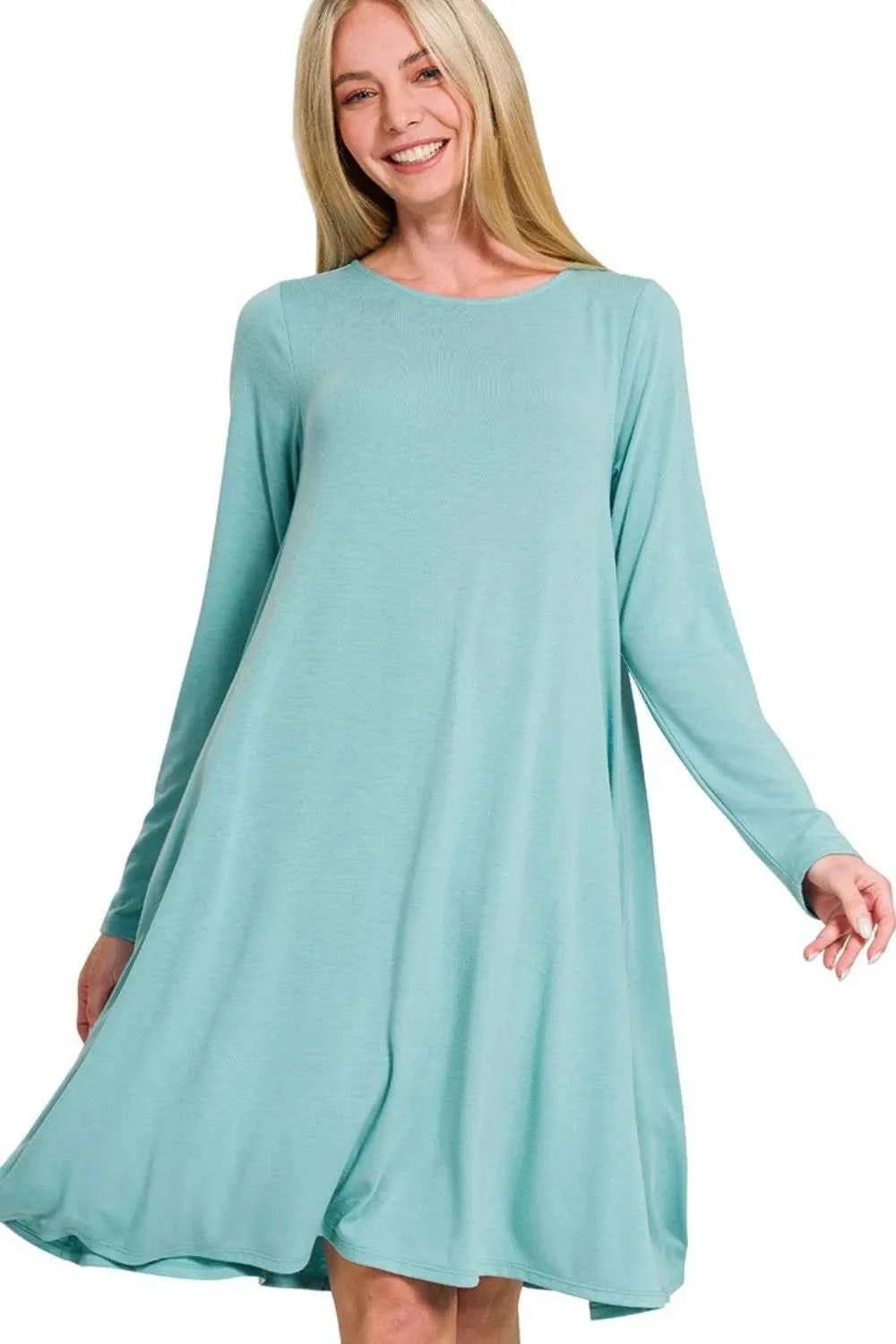 Zenana Long Sleeve Flare Dress With Pockets Zenana Long Sleeve Flare Dress With Pockets