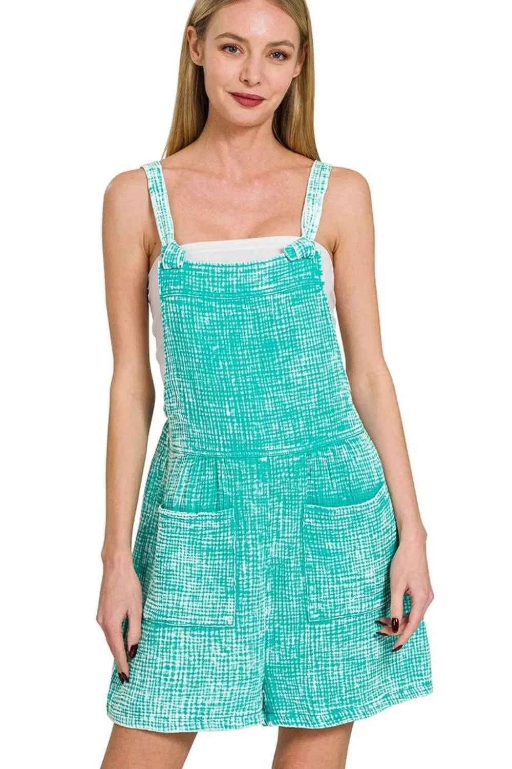 Zenana Woven Double Gauze Acid Washed Romper Zenana Woven Double Gauze Acid Washed Romper