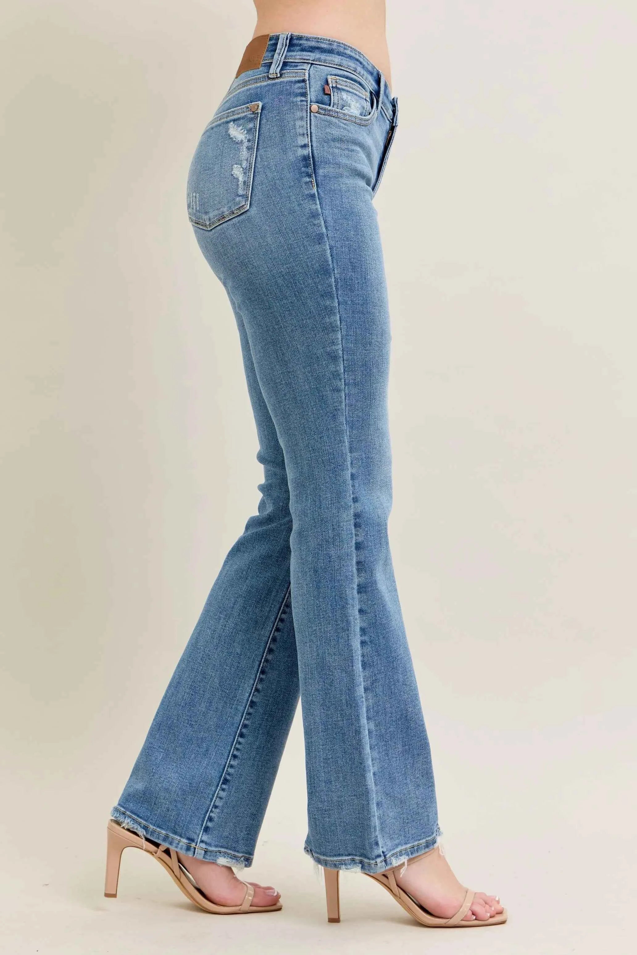 Judy Blue Full Size Mid Rise Wash Destroy Hem Bootcut Jeans Plus Size Judy Blue Full Size Mid Rise Wash Destroy Hem Bootcut Jeans Plus Size