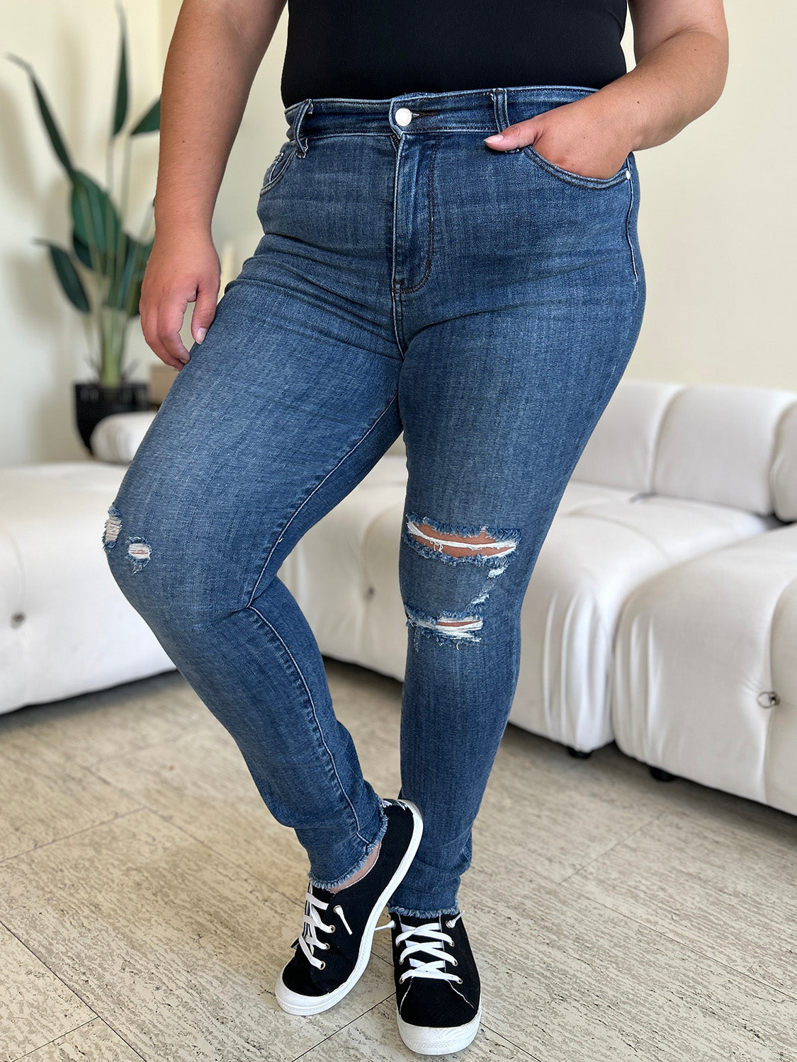 Judy Blue Full Size High Waist Distressed Skinny Jeans Judy Blue Full Size High Waist Distressed Skinny Jeans - TopFashionHQ