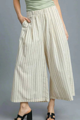 Umgee High-Waisted Wide Leg Striped Pants