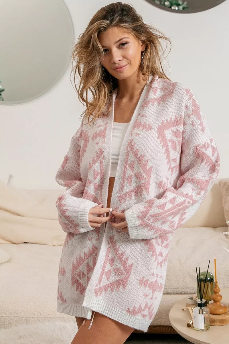 BiBi Aztec Pattern Open Front Cardigan b09dca61-ea84-47db-b255-d2287b966d6d-Max-Origin