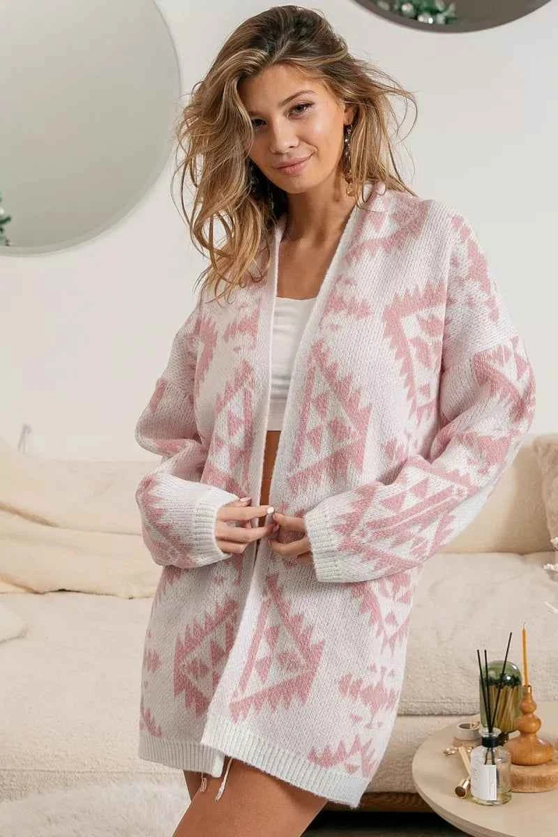 BiBi Aztec Pattern Open Front Cardigan BiBi Aztec Pattern Open Front Cardigan