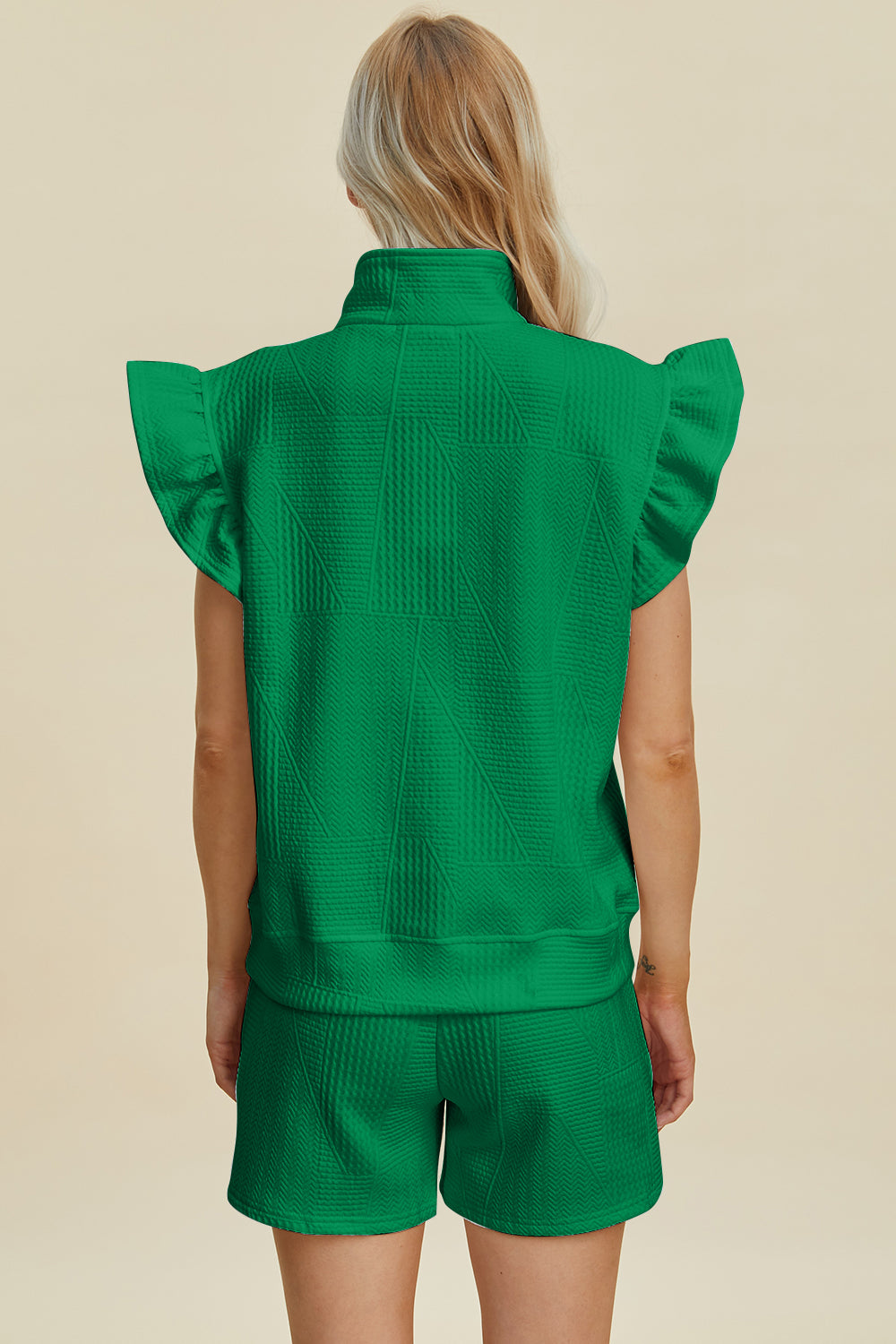 Double Take Full Size Texture Flounce Sleeve Top and Shorts Set Double Take Full Size Texture Flounce Sleeve Top and Shorts Set