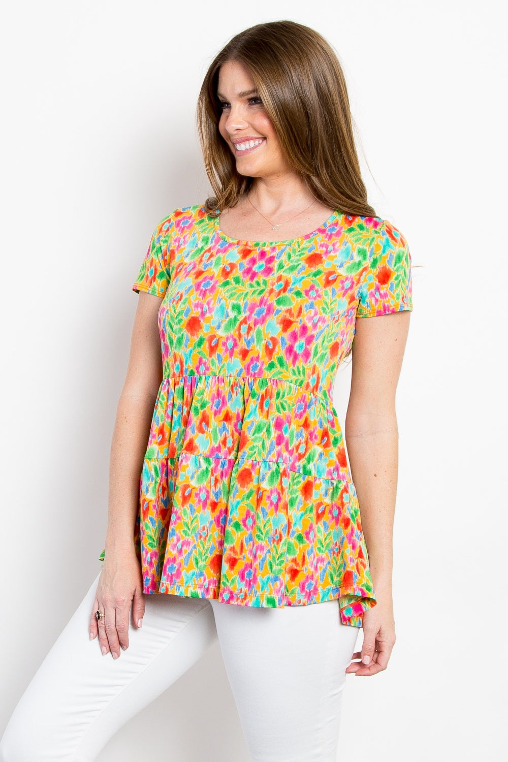 Be Stage Floral Short Sleeve Babydoll Top Be Stage Floral Short Sleeve Babydoll Top - TopFashionHQ