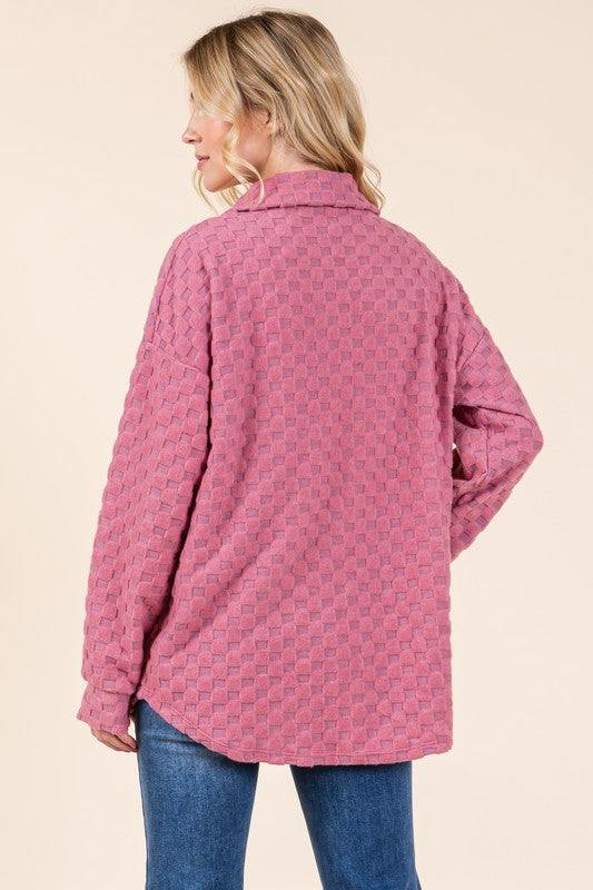 BOMBOM Checkered Button Down Dropped Shoulder Shacket BOMBOM Checkered Button Down Dropped Shoulder Shacket - TopFashionHQ