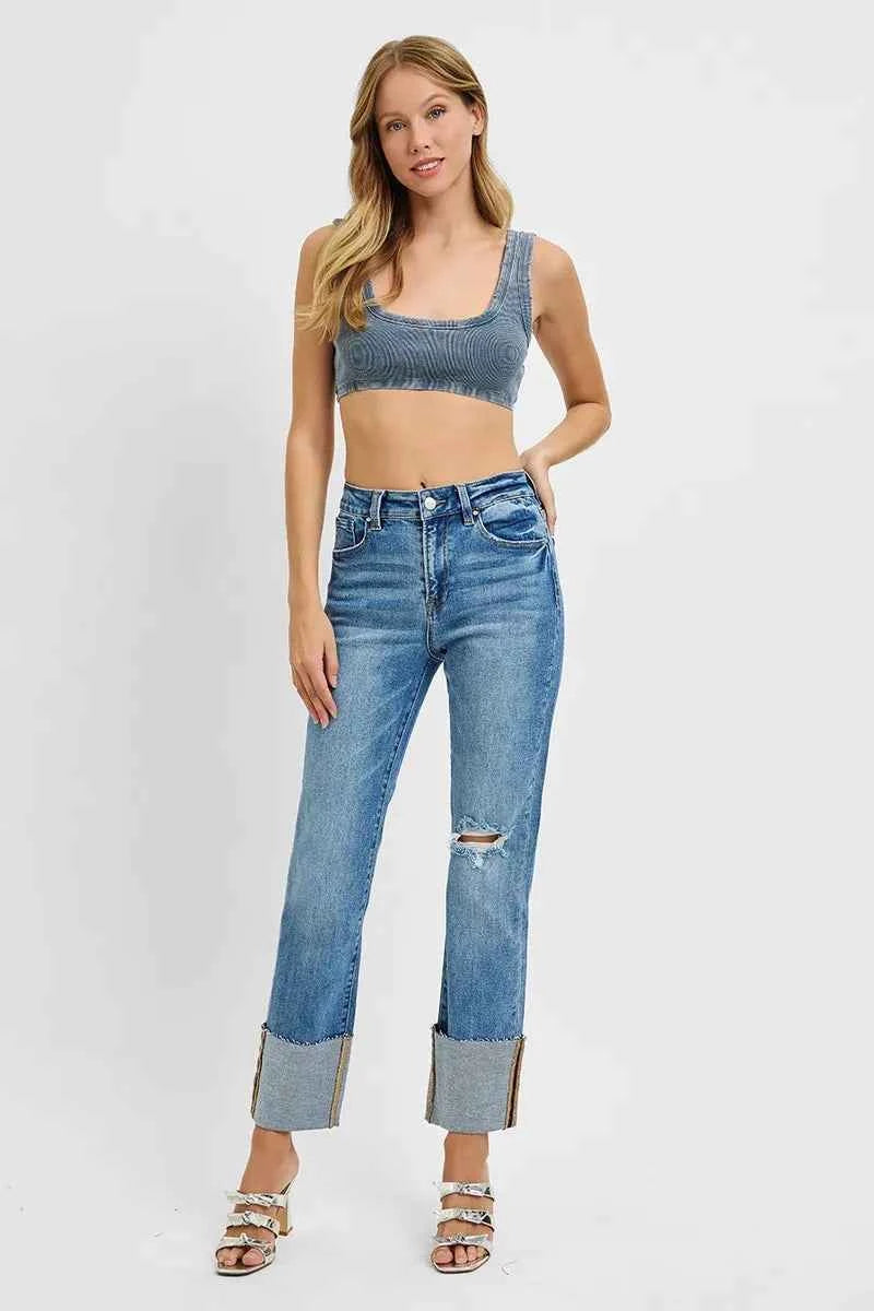 RISEN Full Size High Rise Ankle Straight Wide Cuffed Jeans Plus Size RISEN Full Size High Rise Ankle Straight Wide Cuffed Jeans Plus Size