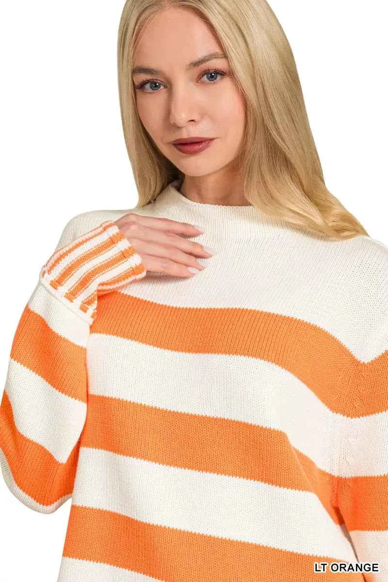 Zenana Ribbed Striped Mock Neck Sweater Zenana Ribbed Striped Mock Neck Sweater