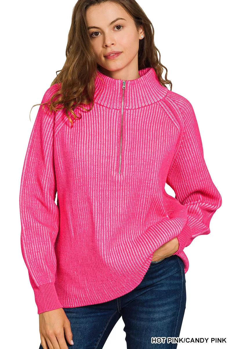 Zenana Ribbed Two Tone Half Zip Sweater b0ef78cea99c46bdbe55f8cd6d002bb2-Max-Origin