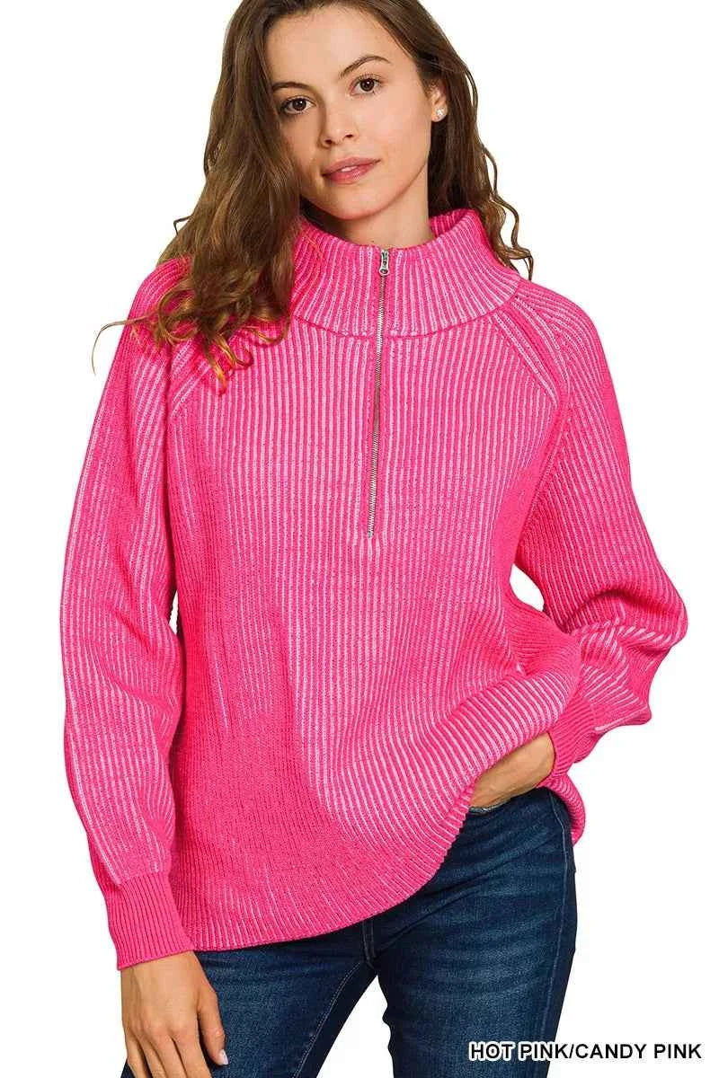 Zenana Ribbed Two Tone Half Zip Sweater Zenana Ribbed Two Tone Half Zip Sweater