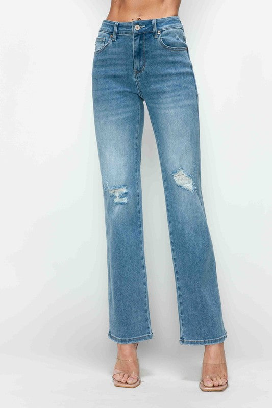 bytos Full Size Distressed High Rise Straight Jeans bytos Full Size Distressed High Rise Straight Jeans